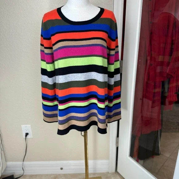 ￼Pure Amici NWT‎size medium mult color striped crewneck sweater